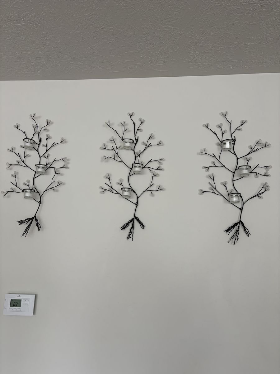 Set of 3 Metal Tree Branch Wall Candle Sconces with Glass Votive Holders