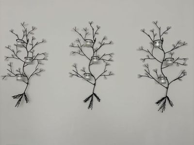 Set of 3 Metal Tree Branch Wall Candle Sconces with Glass Votive Holders