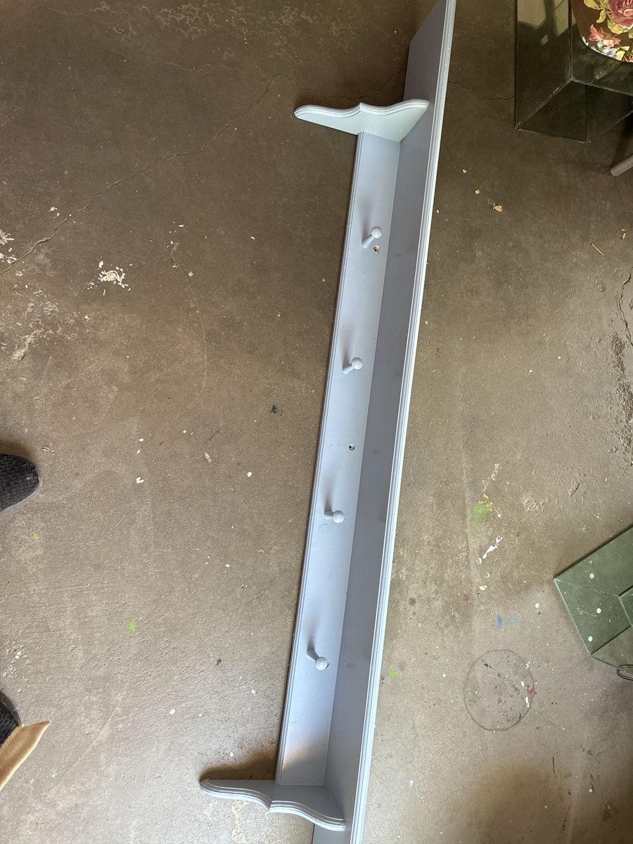 Light Blue Wooden Wall Shelf with Coat Pegs