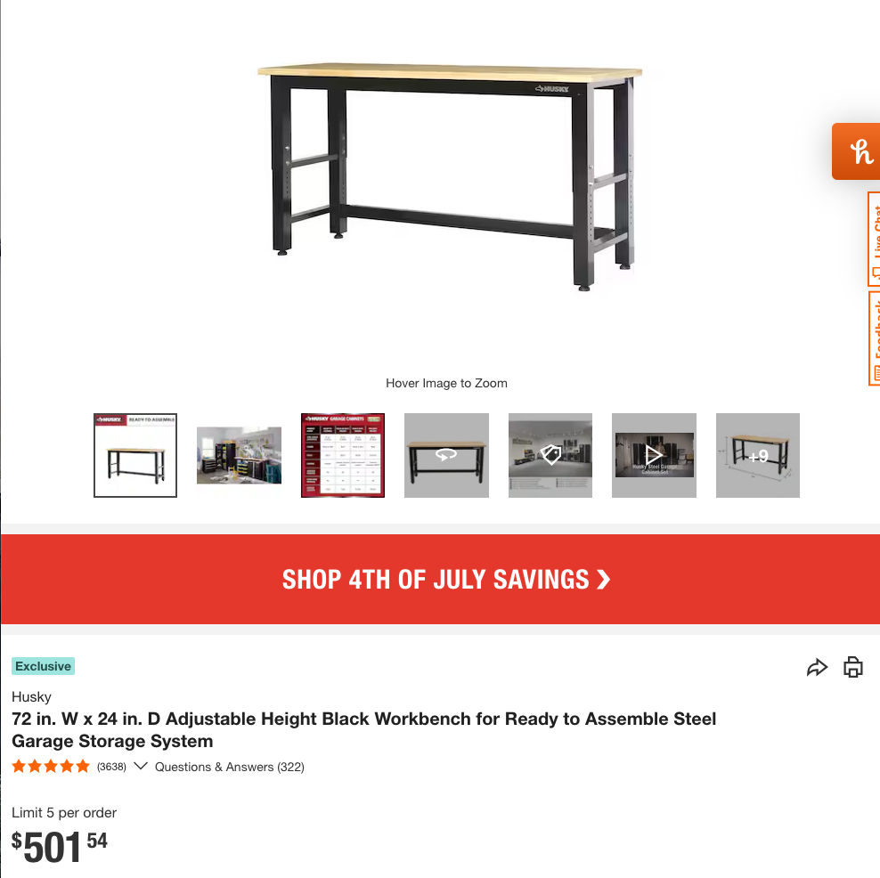 $500 Husky Adjustable Workbench
