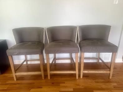 Modern Gray Velvet Counter Stools with Fringe Trim