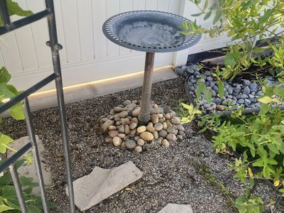 Vintage Metal Bird Bath with Decorative Rim and Weathered Finish