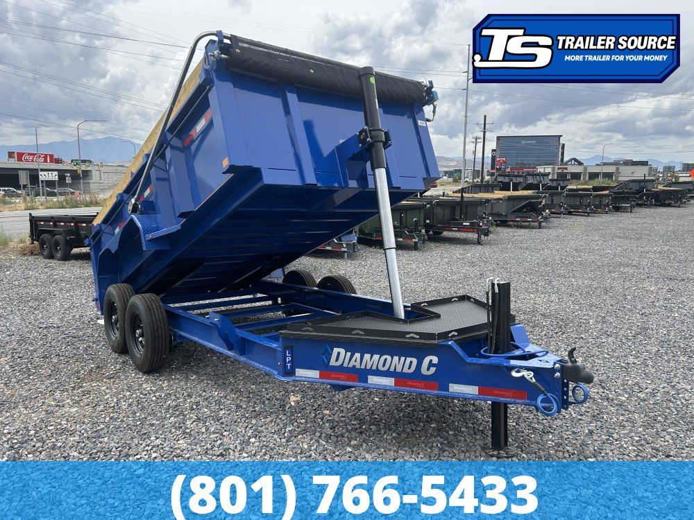 7x14 Diamond C LPT 207 Dump Trailer - 32" Sides - 15.5K GVWR - 14 Ply Tires, Board Brackets, Hydraulic Jack(s), Long Arm Tarp