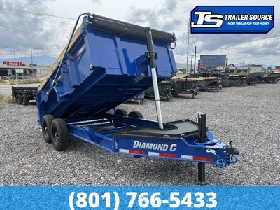 7x14 Diamond C LPT 207 Dump Trailer - 32" Sides - 15.5K GVWR - 14 Ply Tires, Board Brackets, Hydraulic Jack(s), Long Arm Tarp