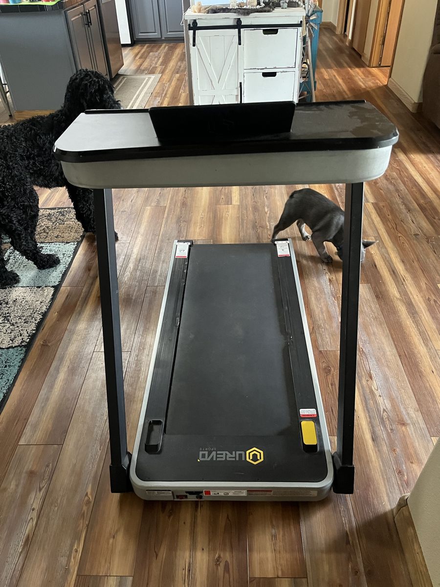 Walking Pad. Can go under desk with arms down or has a desk piece to go on top.