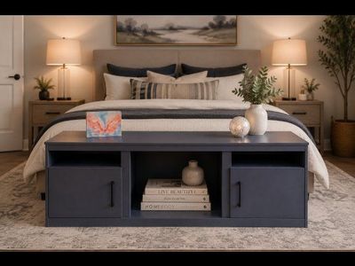Modern Dark Gray Solid Wood TV Stand / Media Console