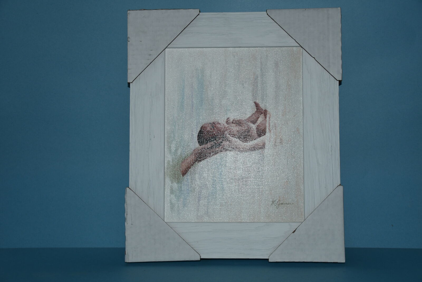 NEW "MOTHER TO MOTHER" BABY PICTURE ~ K GARNER ~ 12" x 14" FRAMED ~ TEXTURED ~ WHITE DISTRESSED FRAME
