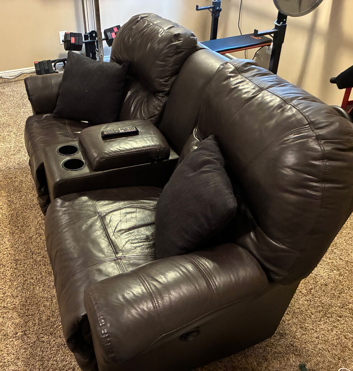 Brown Reclining Loveseat with Center Console
