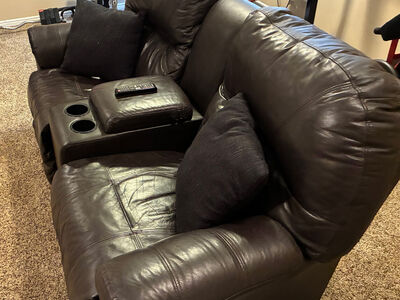 Brown Reclining Loveseat with Center Console