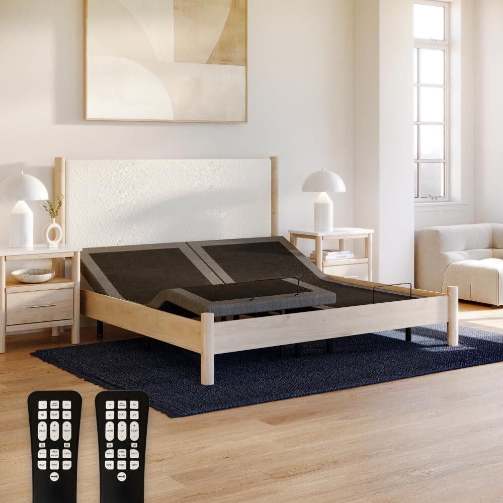Adjustable Upholstered Bed Upgraded Motors, Massage, Wireless Remote, USB Port-Ergonomic Head and Foot Inclines, Twin XL