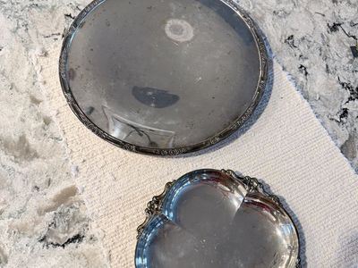 Two Vintage Silver-Plated Serving Trays - Round & Clover Leaf Shape, Ornate Edges