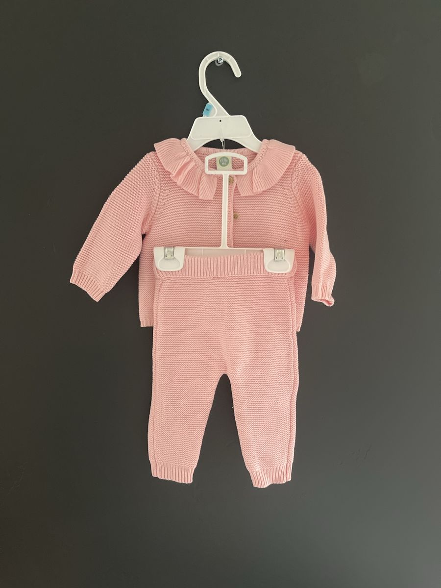 Little Me Pink Knit Ruffle Collar Cardigan & Pants Set Baby Girl's 6M Outfit