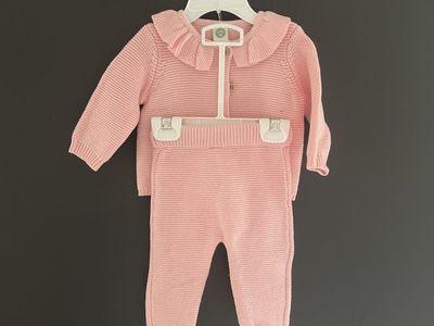 Little Me Pink Knit Ruffle Collar Cardigan & Pants Set Baby Girl's 6M Outfit