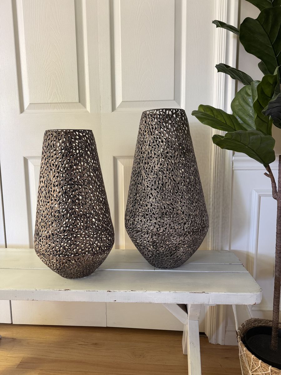 Decorative Perforated Metal Vases - Set of 2, Tall & Medium