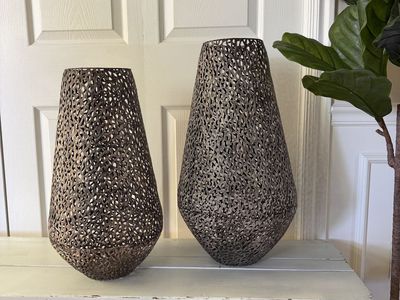 Decorative Perforated Metal Vases - Set of 2, Tall & Medium