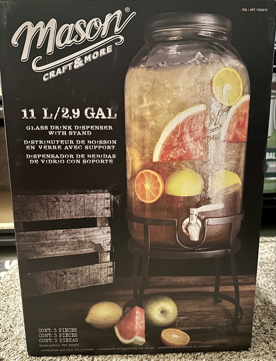 Mason Craft & More 11L / 2.9 Gallon Glass Drink Dispenser with Metal Stand
