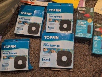 TOP FIN Aquarium Filter Sponges & Activated Carbon Cartridges - Medium & Large, New