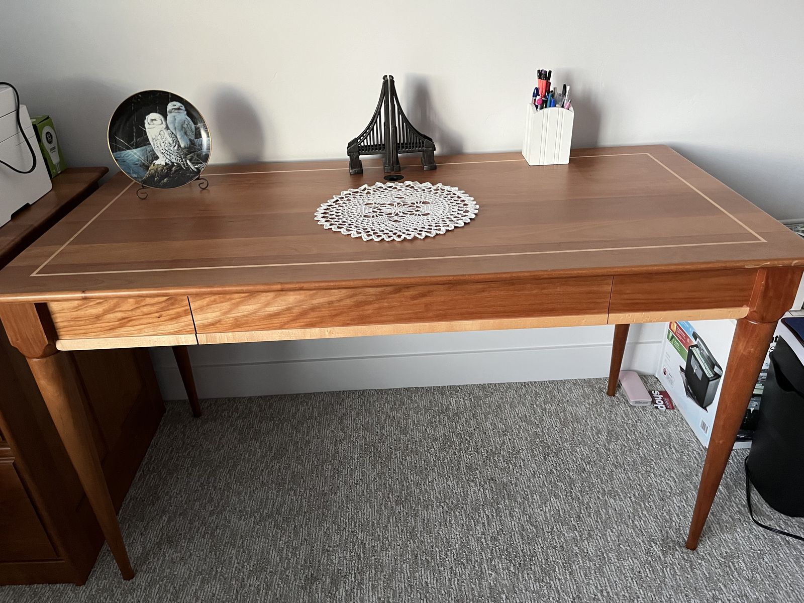 CHERRY WOOD DESK WITH MATCHING FILE CABINET
