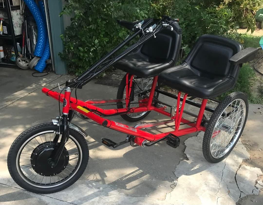 GREEN in color "Worksman Duel Seat Side-by-Side Tricycle"