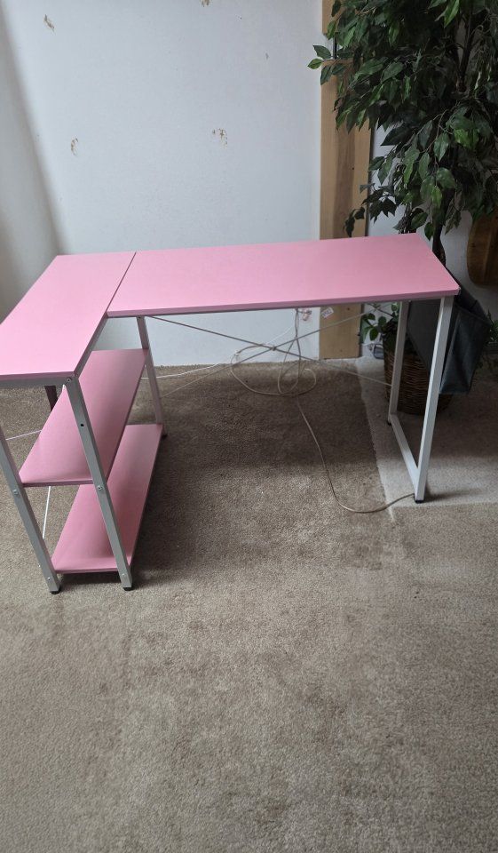 L Shaped Pink Desk