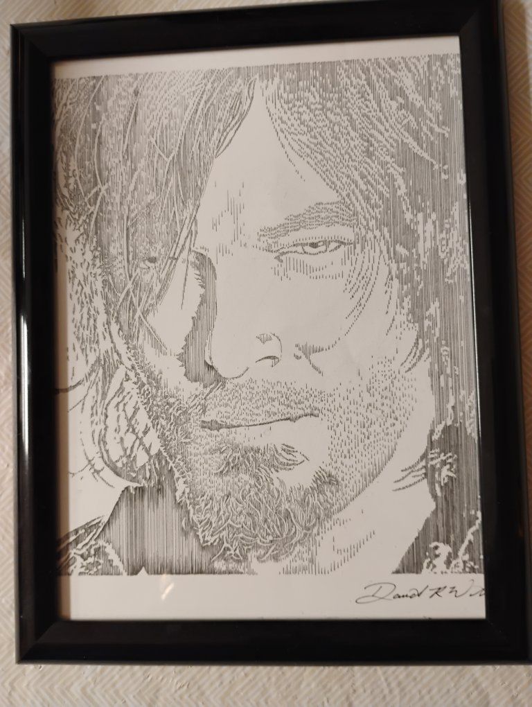 Framed Norman Reedus / Daryl Dixon Portrait Sketch Drawing Artwork