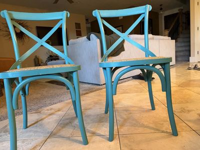 Set of 2 Turquoise Vintage Cross-Back Chairs