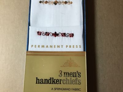 3 Men's Handkerchiefs - A Springfield Fabric Permanent Press Embroidered, NEW Vtg.