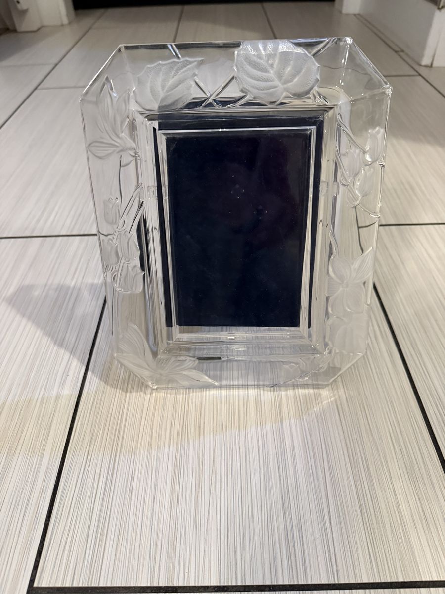 Clear Glass Picture Frame with Frosted Floral Leaf Design