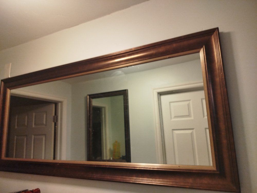 Large Wood-Framed Wall Mirror - Ornate Bronze Finish, Rectangular