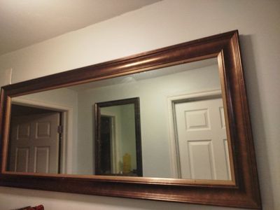 Large Wood-Framed Wall Mirror - Ornate Bronze Finish, Rectangular