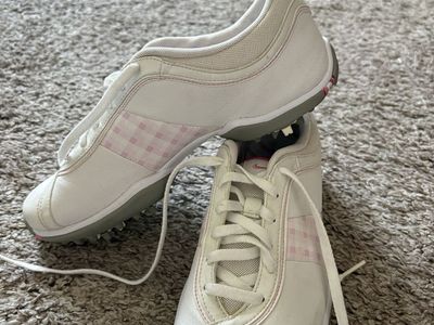 Nike Women's White & Pink Gingham Golf Shoes - Size 7.5 (No Spikes)