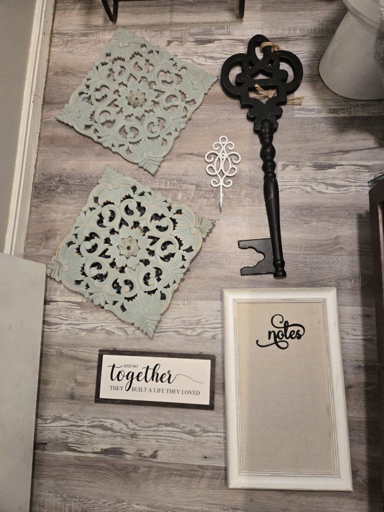 Rustic Farmhouse Style Home Decor Bundle - Metal Shelf, Chalkboard, Wall Art & Signs