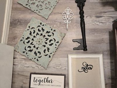 Rustic Farmhouse Style Home Decor Bundle - Metal Shelf, Chalkboard, Wall Art & Signs