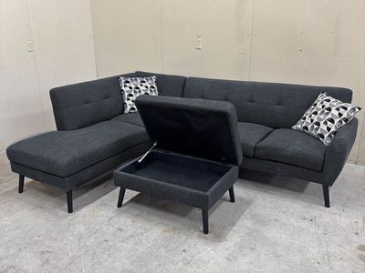 Dark Gray Sectional Couch w/ Storage Ottoman - Delivery Available