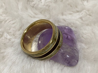 Unisex Solid Gold Ring w. Elk Antler & Purpleheart Wood Inlay Size 6.25