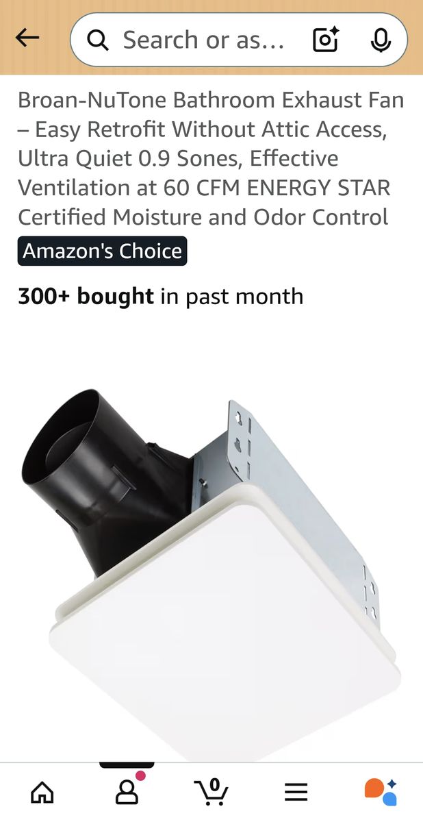 New BROAN NuTone Roomside Series BE6 Exhaust Fan 60 CFM 0.9 Sones