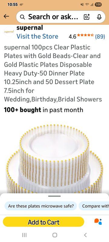 New in Box! 100-Piece Clear Plastic 2 Size Plates