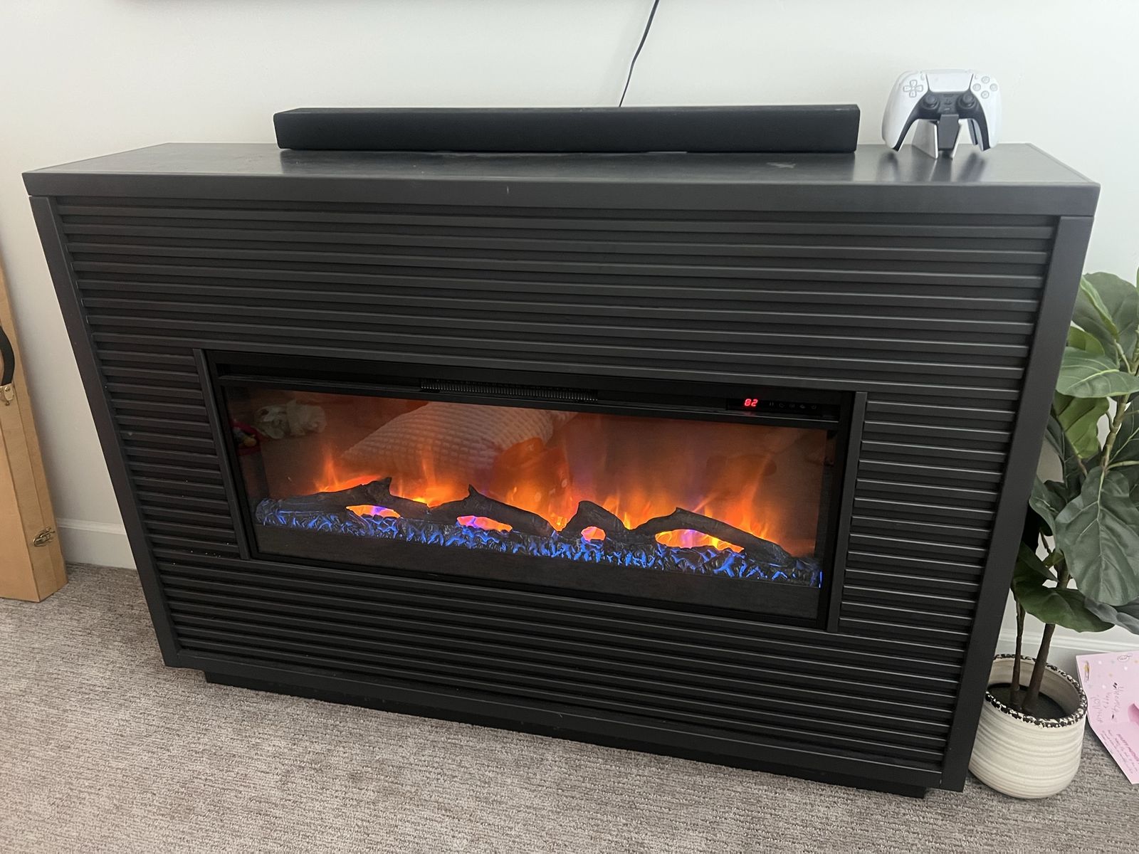 Black Electric Fireplace Insert with Media Console, Heater