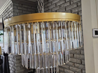 NEW 10 LIGHT GOLD CRYSTAL 3 TIER FLUSHMOUNT CHANDELIER