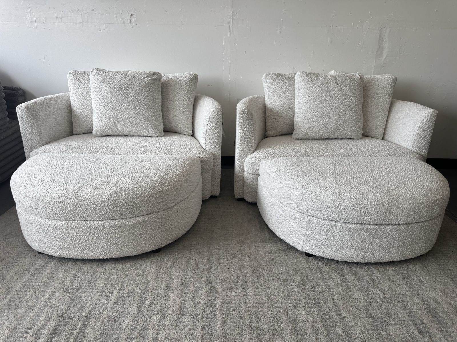 NEW COSTCO OVERSIZED BOUCLE SOFA CHAIR & OTTOMAN