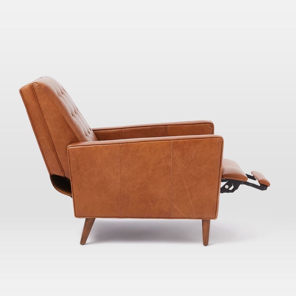 West Elm Mid-Century Leather Recliner Tan Brown Leather Armchair