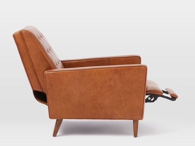 West Elm Mid-Century Leather Recliner Tan Brown Leather Armchair