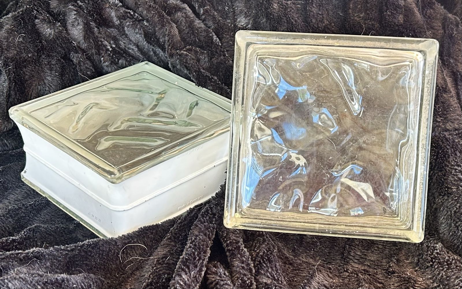 55 Vintage Pittsburgh Corning Clear Glass Block Pavers, Square Wavy Pattern, Made in Germany
