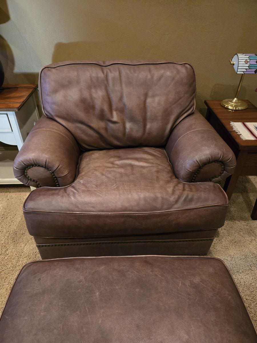 Leather Chair and Ottoman