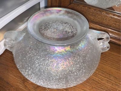 Seguso Italy Salvo Corroso Ribbon Handled Vase