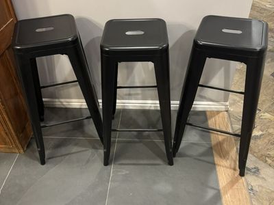 Set of 3 New Black Metal Barstools / Bar Stools