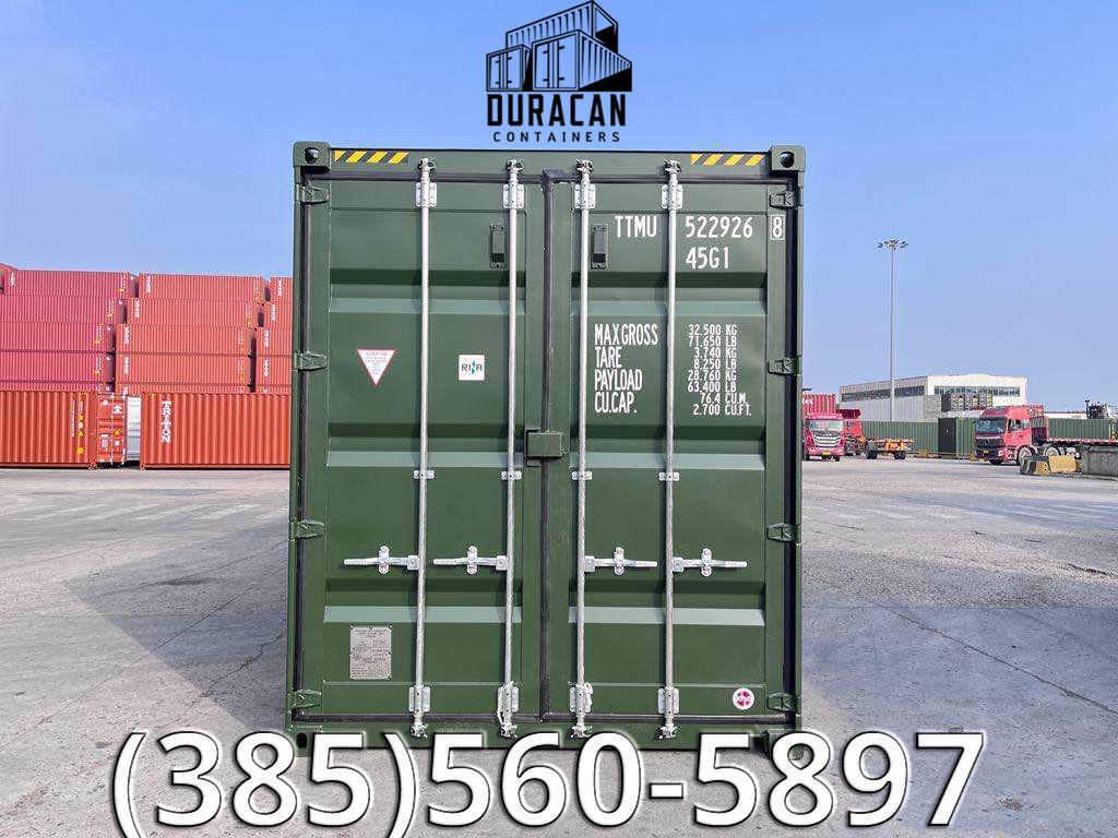 Shipping Container, 40' High Cube, New Single Trip, Storage Box - Dark Green in Color