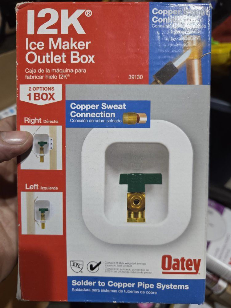 Oatey 12K Ice Maker Outlet Box - Copper Sweat Connection for Copper Pipe Systems