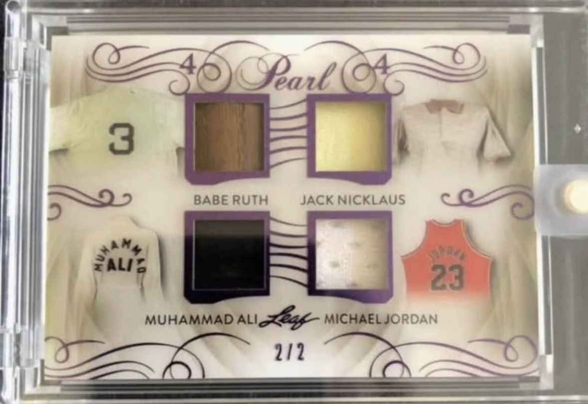 2017 Leaf Pearl 4 Memorabilia Quad Relic Card Babe Ruth Jack Nicklaus Muhammad Ali Michael Jordan 2/2. Mint condition! Rare!