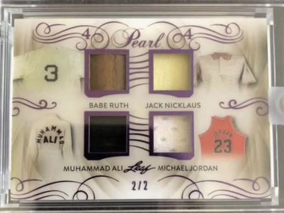 2017 Leaf Pearl 4 Memorabilia Quad Relic Card Babe Ruth Jack Nicklaus Muhammad Ali Michael Jordan 2/2. Mint condition! Rare!